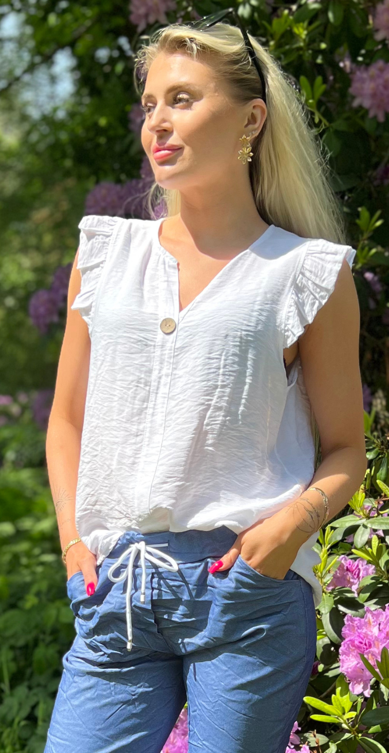 Lotus bluse med flæse detaljer hvid Likelondon