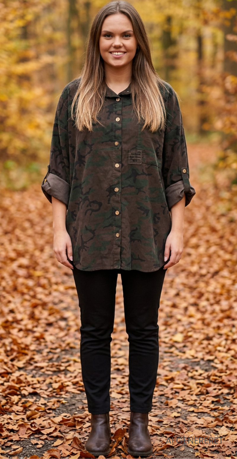 Venia fløjlsskjorte med lomme camouflage brun LikeLondon