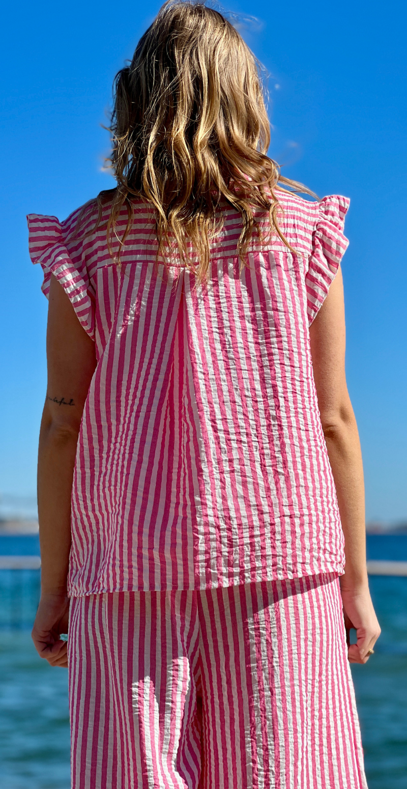 Lilje sæt med stribet bluse og bukser pink LikeLondon