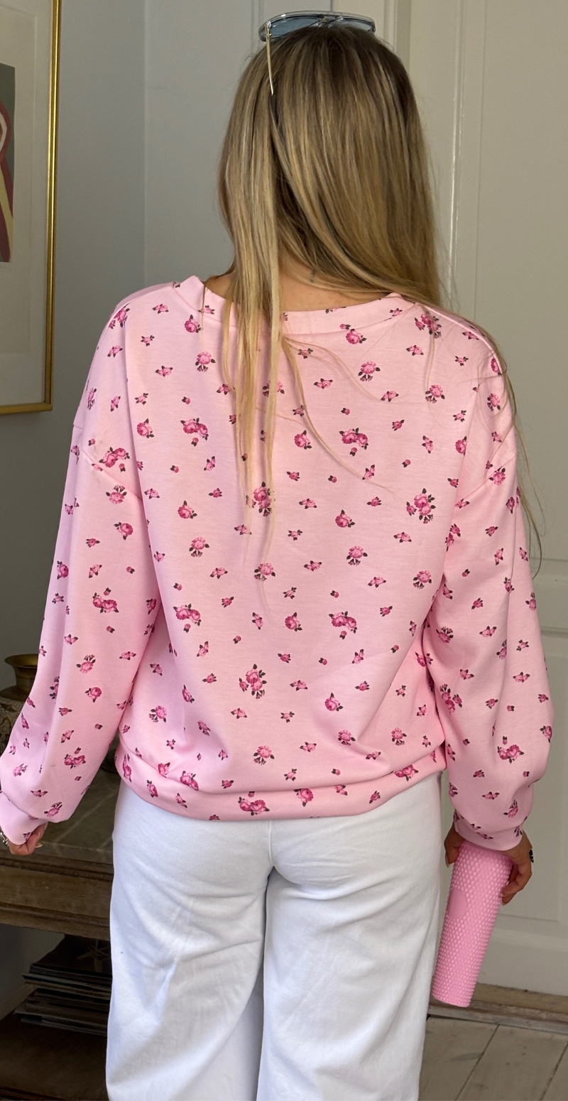 Malika sweatshirt med rund hals og blomster pink LikeLondon
