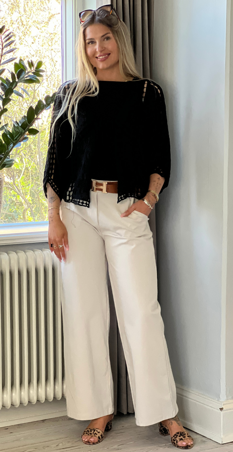 Vivi blonde cardigan med hæklede detaljer sort LikeLondon