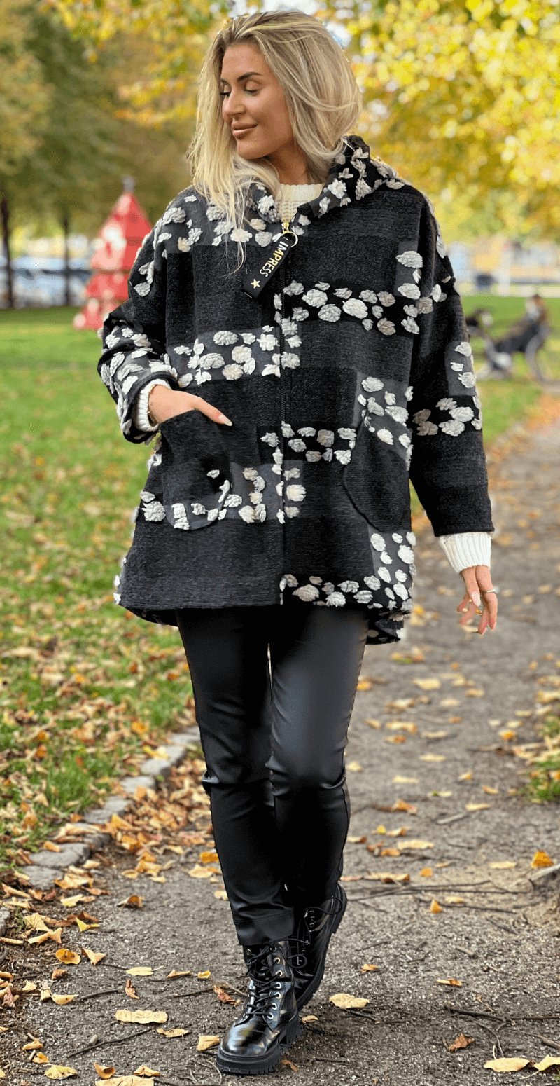 Freya uldjakke kvaster og lynlås grå/sort LikeLondon