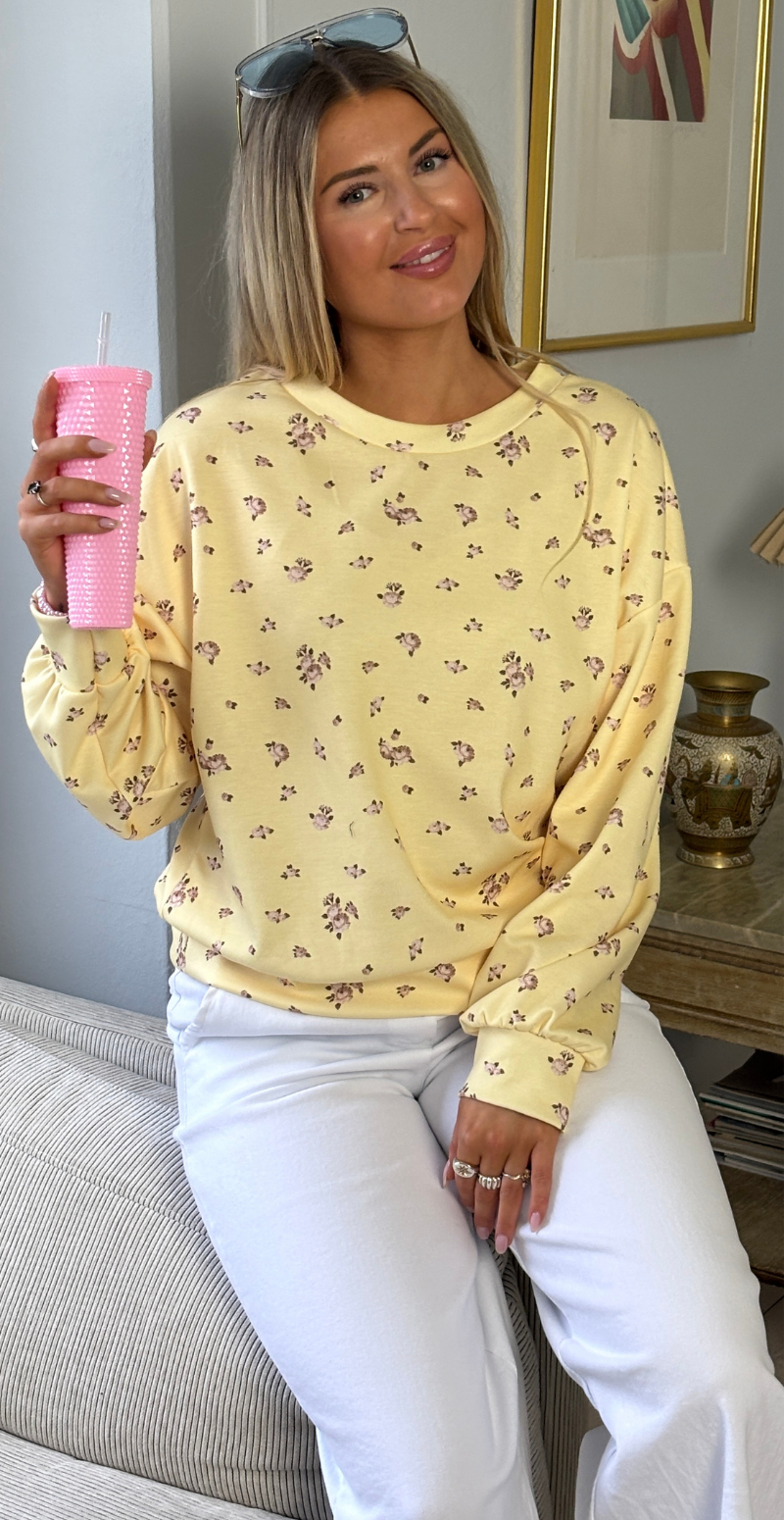 Malika sweatshirt med rund hals og blomster gul LikeLondon