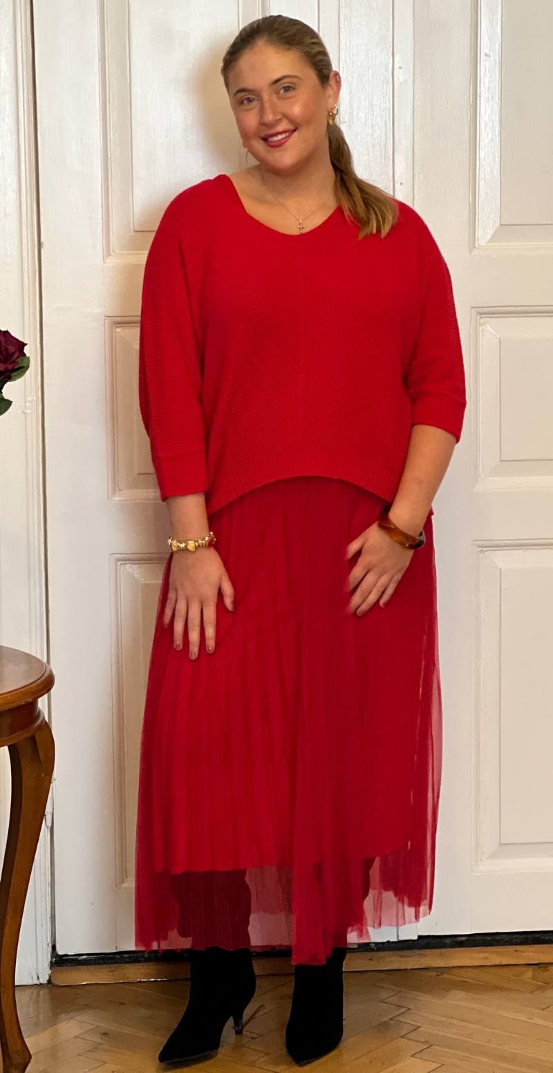 Joleen sæt med kjole og strik rød LikeLondon