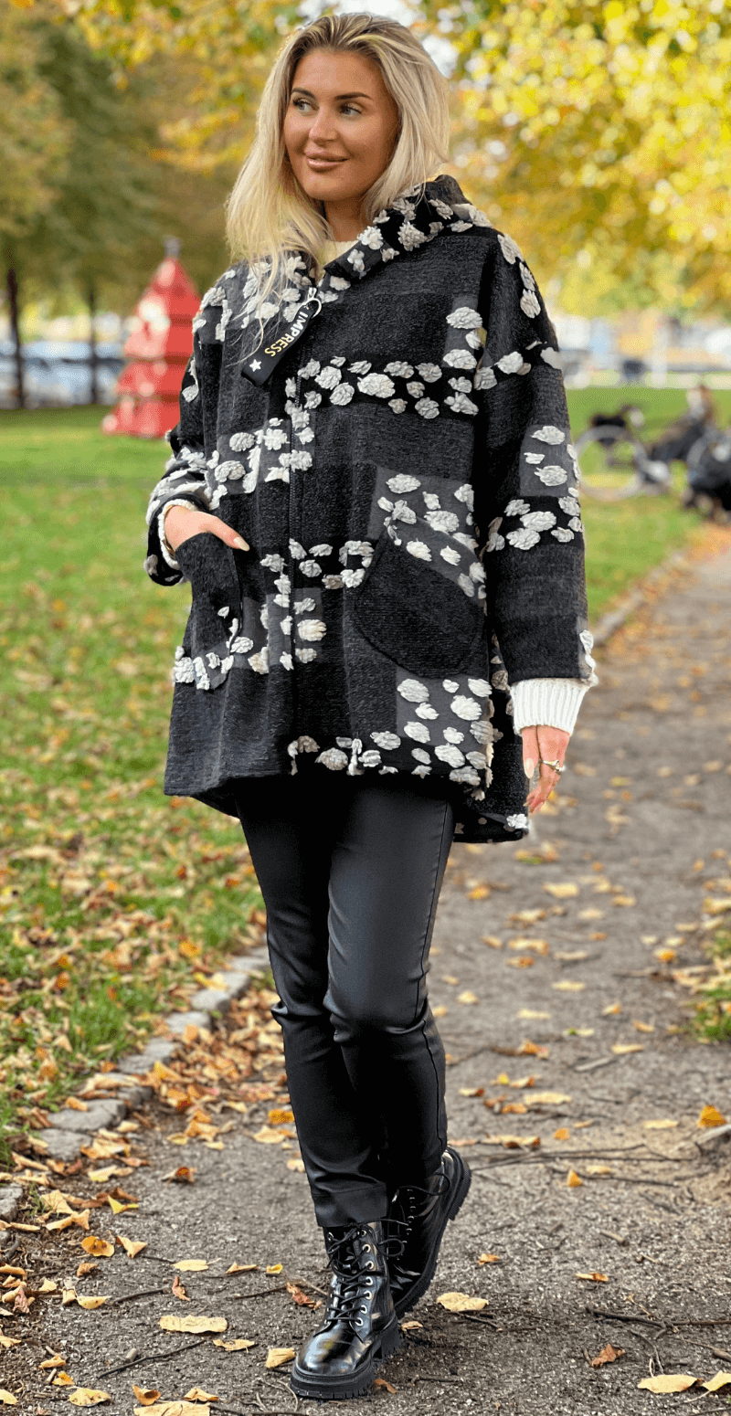 Freya uldjakke kvaster og lynlås grå/sort LikeLondon