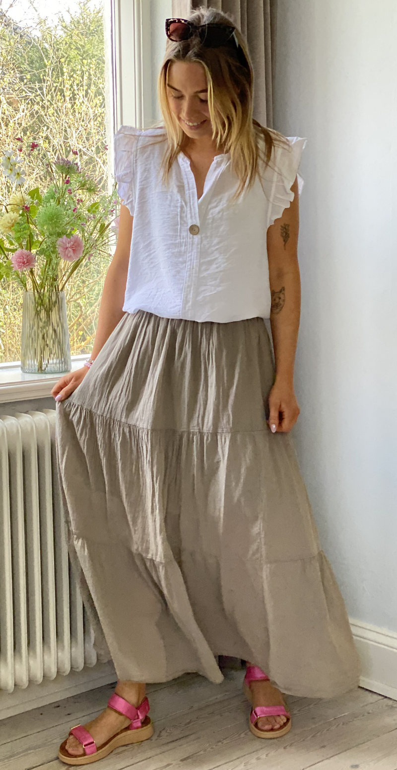 Gigi lang nederdel med peplum mocca LikeLondon