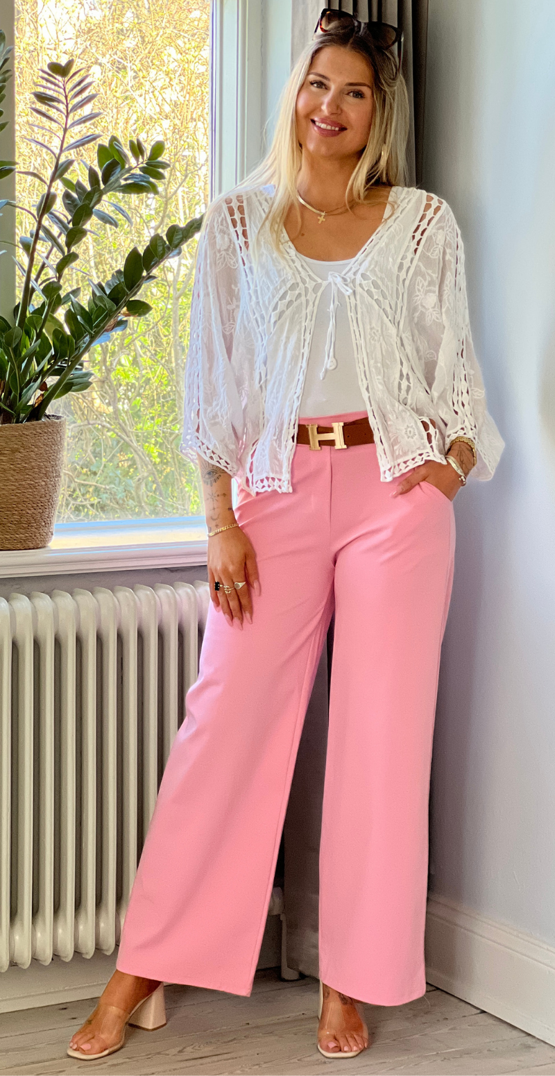 Vivi blonde cardigan med hæklede detaljer hvid LikeLondon