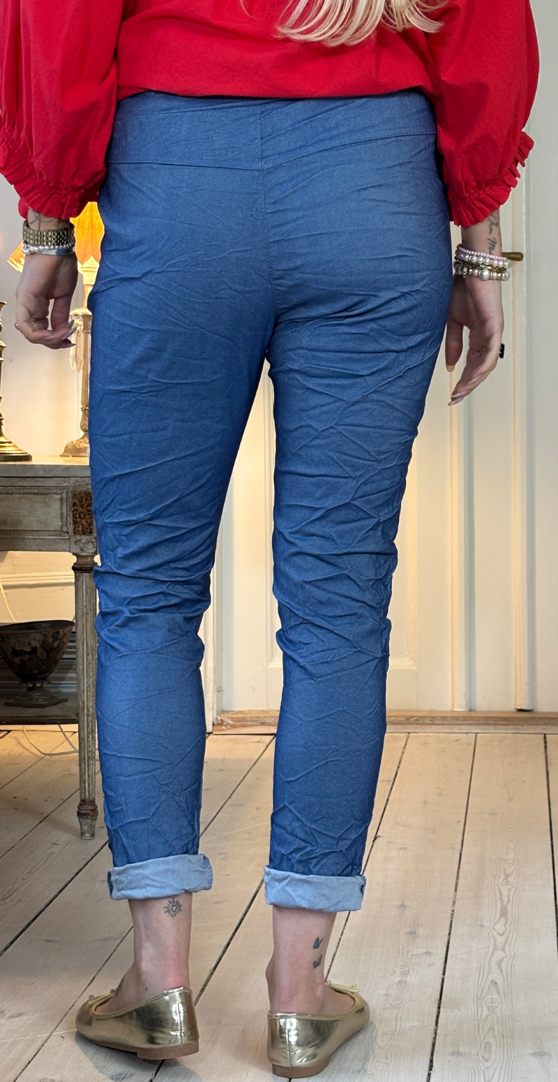 Nora bukser med elastik og snørre denim LikeLondon