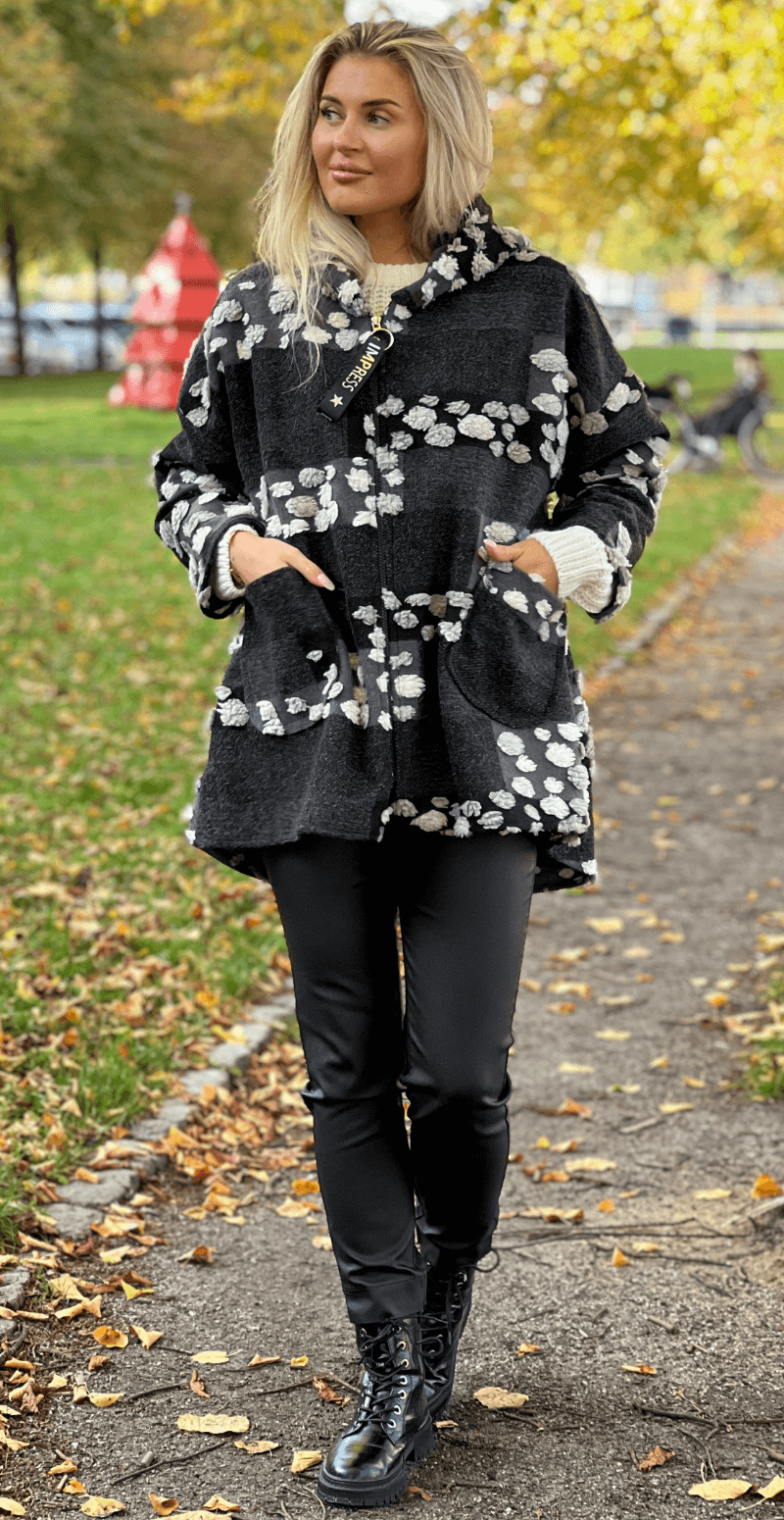 Freya uldjakke kvaster og lynlås grå/sort LikeLondon