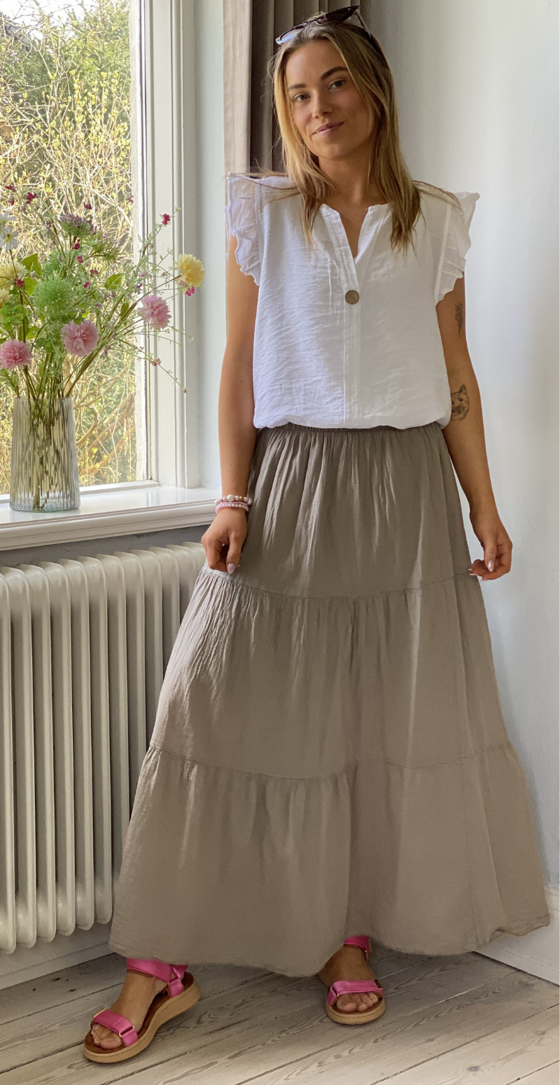Gigi lang nederdel med peplum mocca LikeLondon