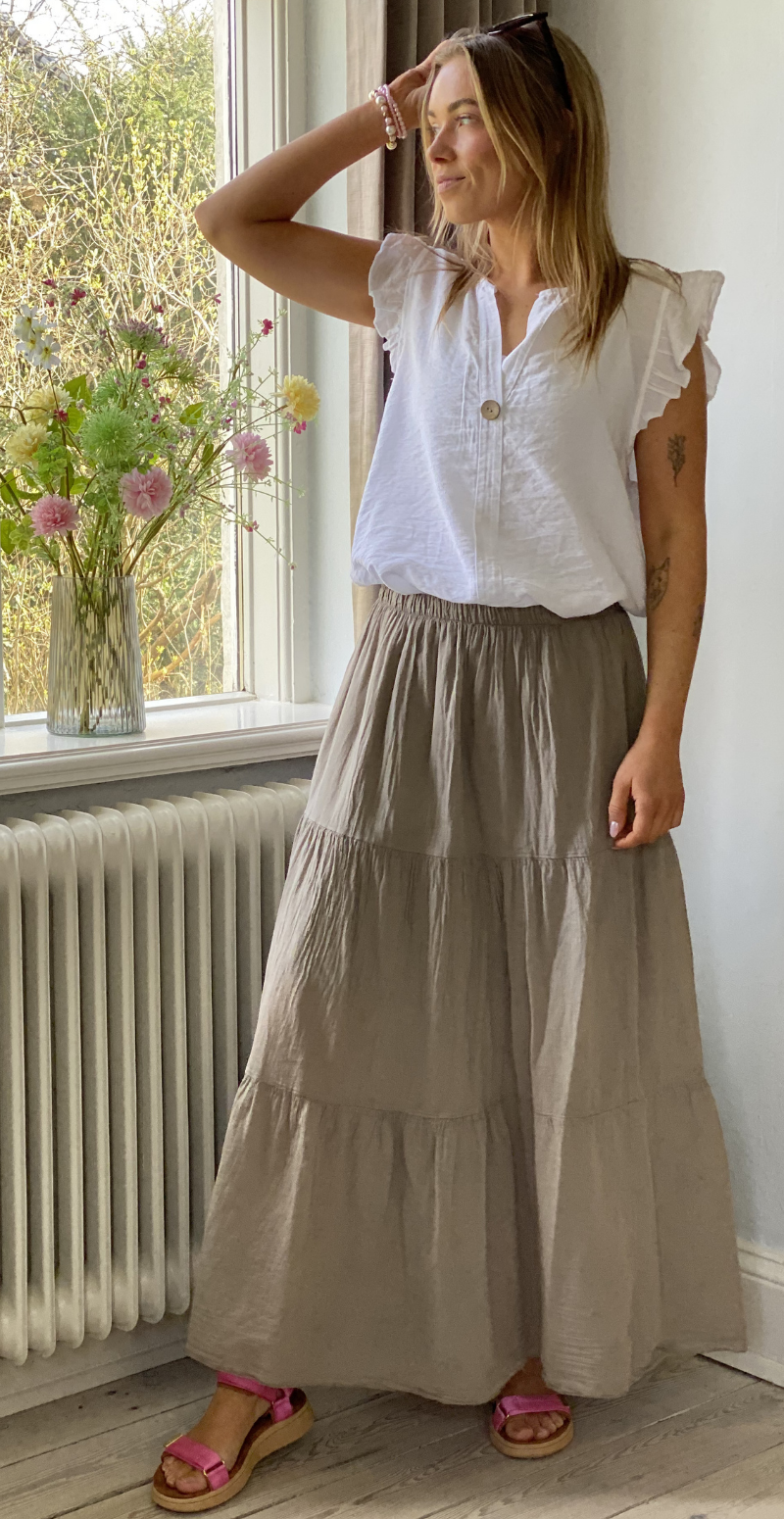 Gigi lang nederdel med peplum mocca LikeLondon