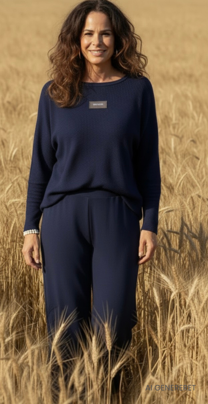 Tessie sæt med struktur og logo fortil bluse og bukser navy LikeLondon
