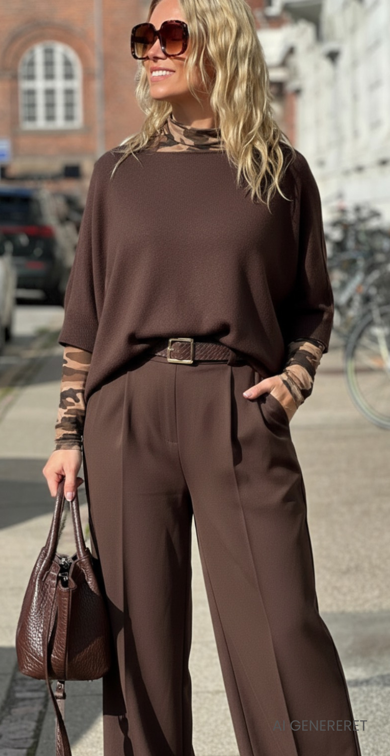 Sofie langærmet meshbluse med indertop fango camouflage LikeLondon