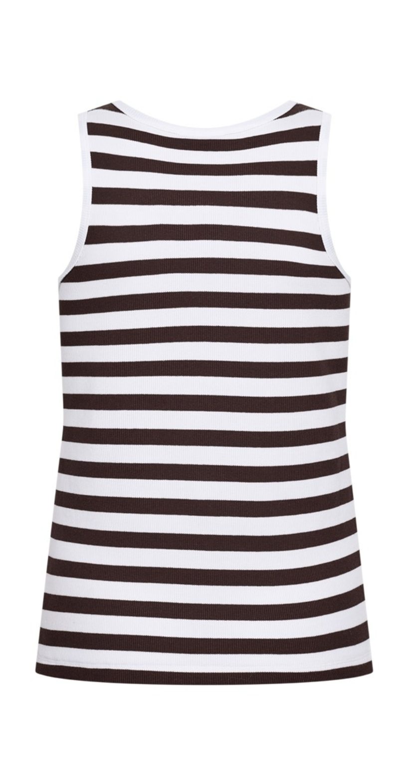 Effy top med rib og striber brilliant white w. coffee bean Freequent
