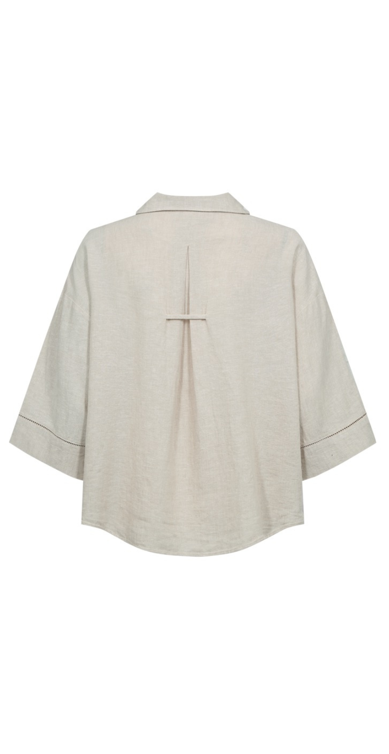 Laluna gennemknappet hørbluse med hulmønster moonbeam melange Freequent