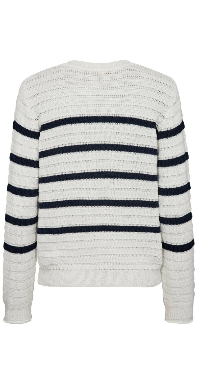 Sail cardigan med striber off-white w. navy blazer
