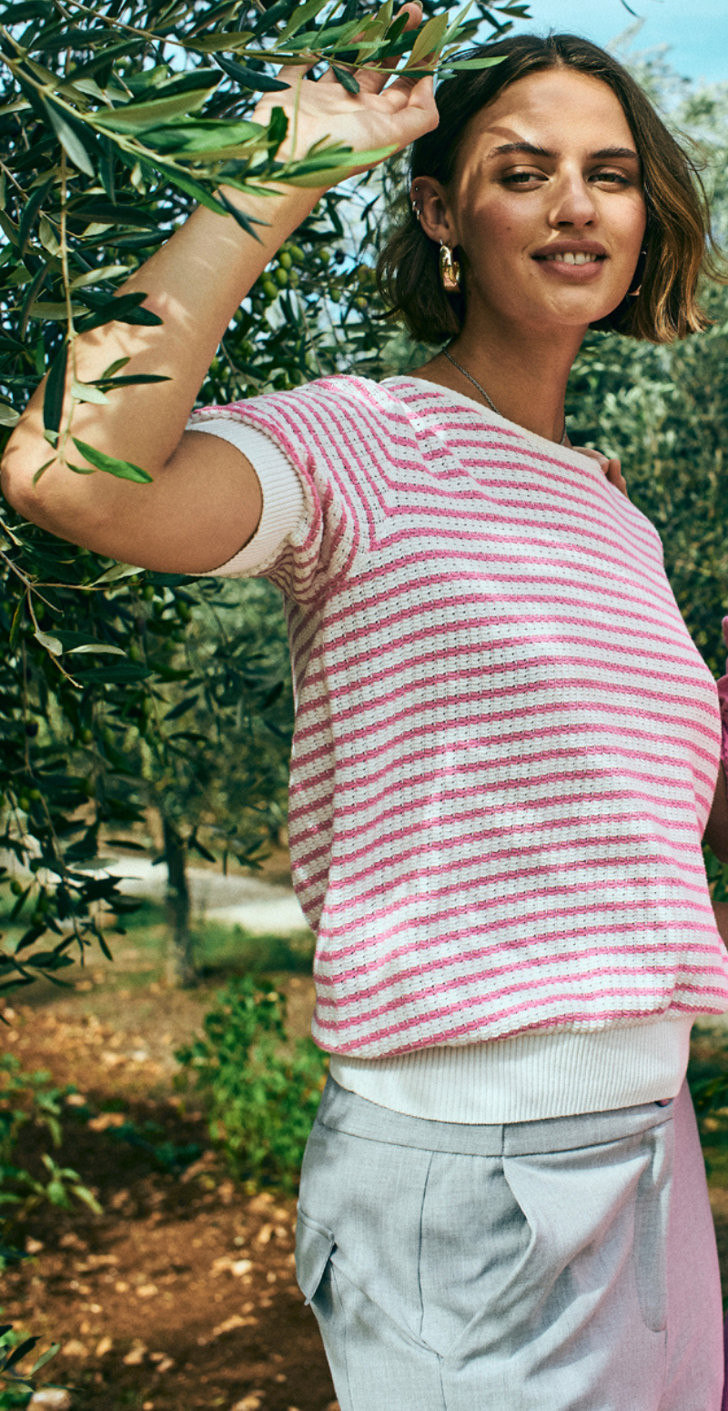 Dodo pullover med striber hvid w. fuchsia