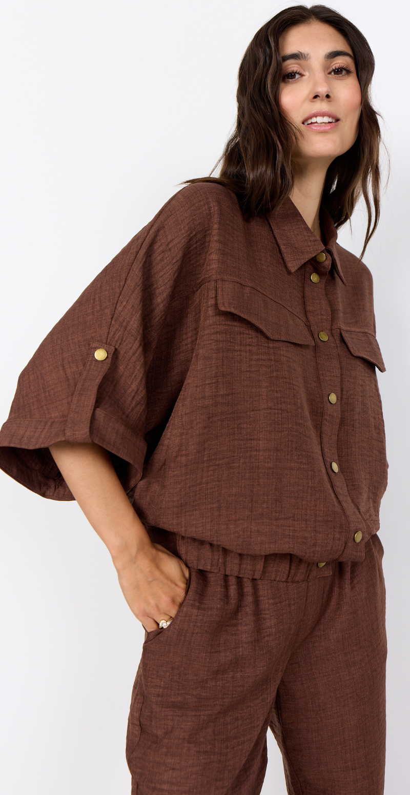 Charissa jakke med elastik kant brun LikeLondon