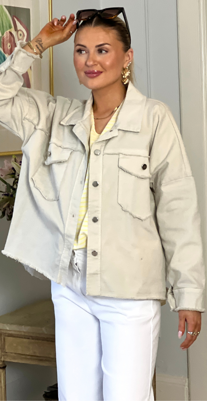 Madison canvas jakke med rå kanter beige LikeLondon