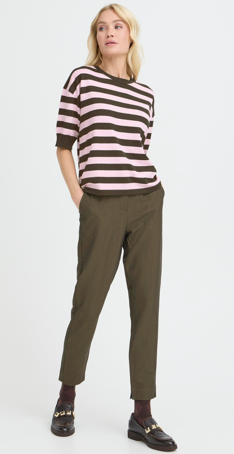 Morla strikbluse i t-shirt med striber rosin/pink B.young