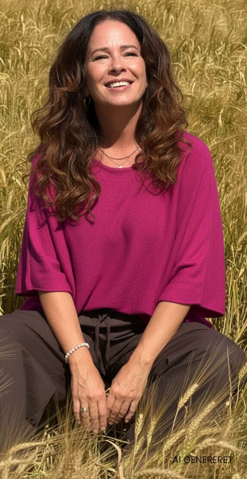 Elva strikbluse med vidde og 3/4 ærmer magenta LikeLondon