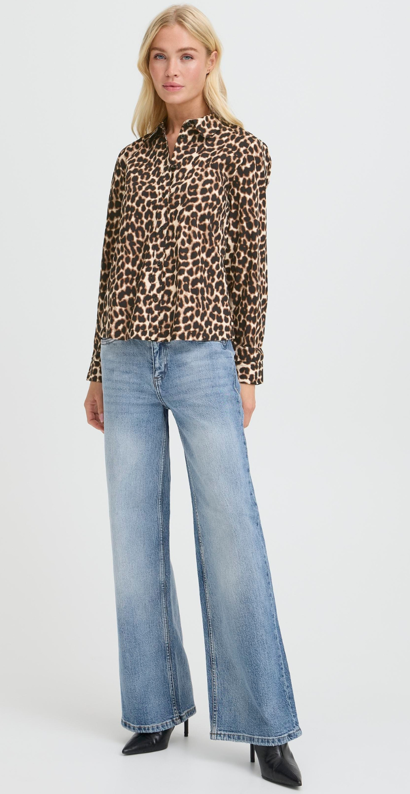 Henny gennemknappet bluse med leopardprint black mix B.young