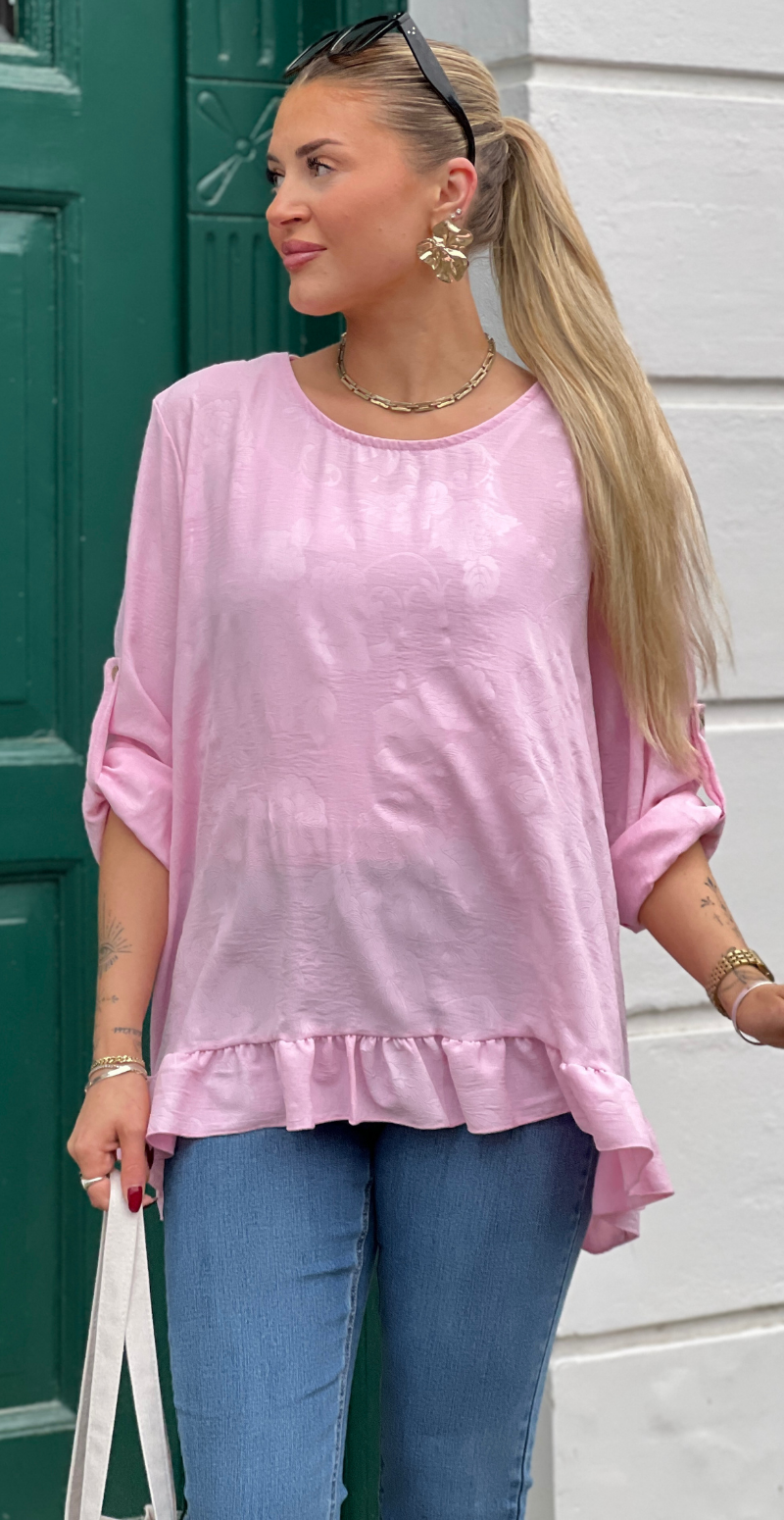Amanda bluse med peplum og blomsterprint pink LikeLondon