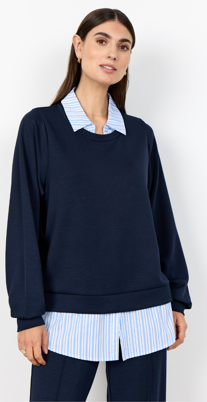 Julia Banu bluse med stribet skjortekant navy LikeLondon