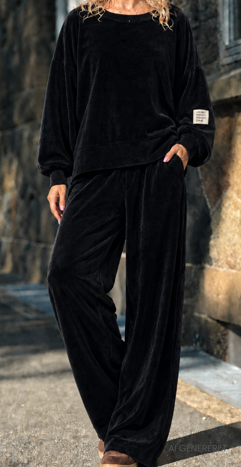Nette sweat sæt i velour/fløjl sort LikeLondon