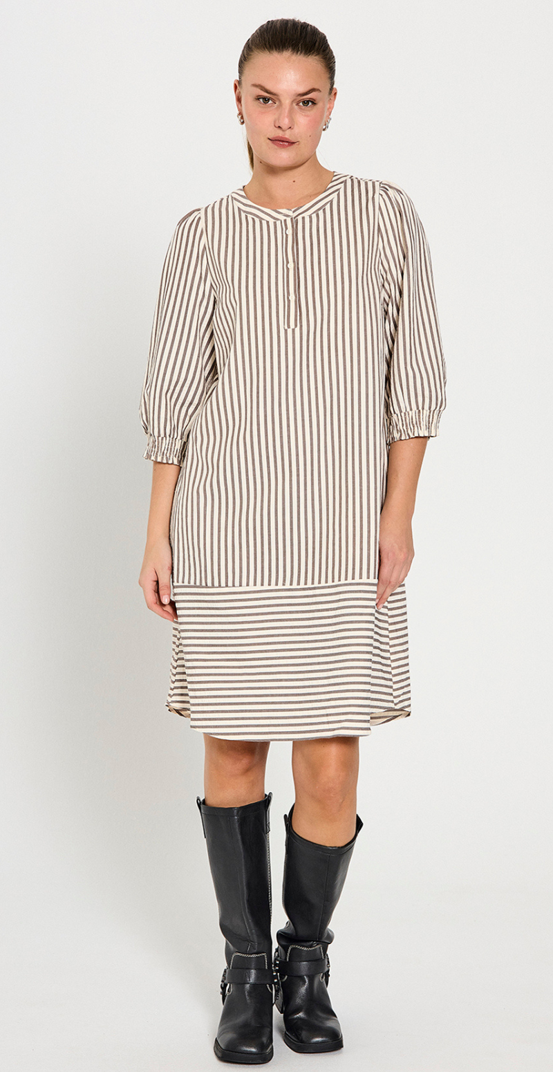 Aby kjole med striber morel w. off-white