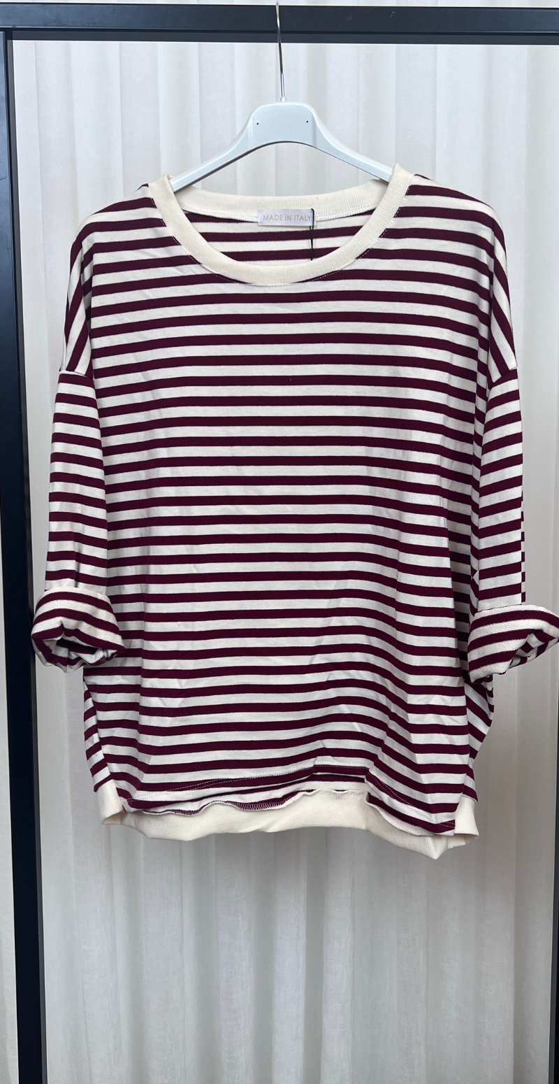 Zenia bluse med lange ærmer og striber wine red LikeLondon
