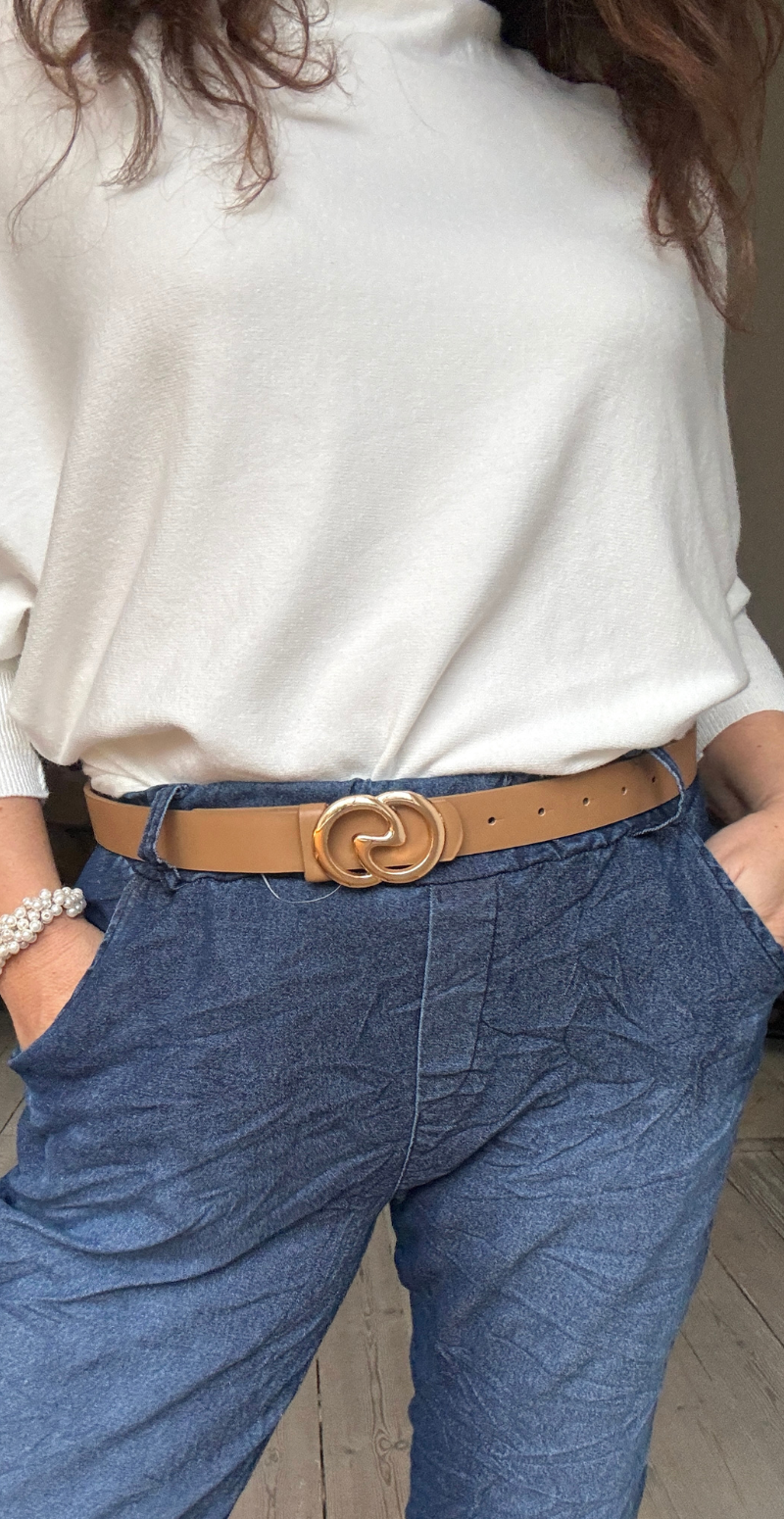 Bælte i lædermix med guldspænde brun LikeLondon