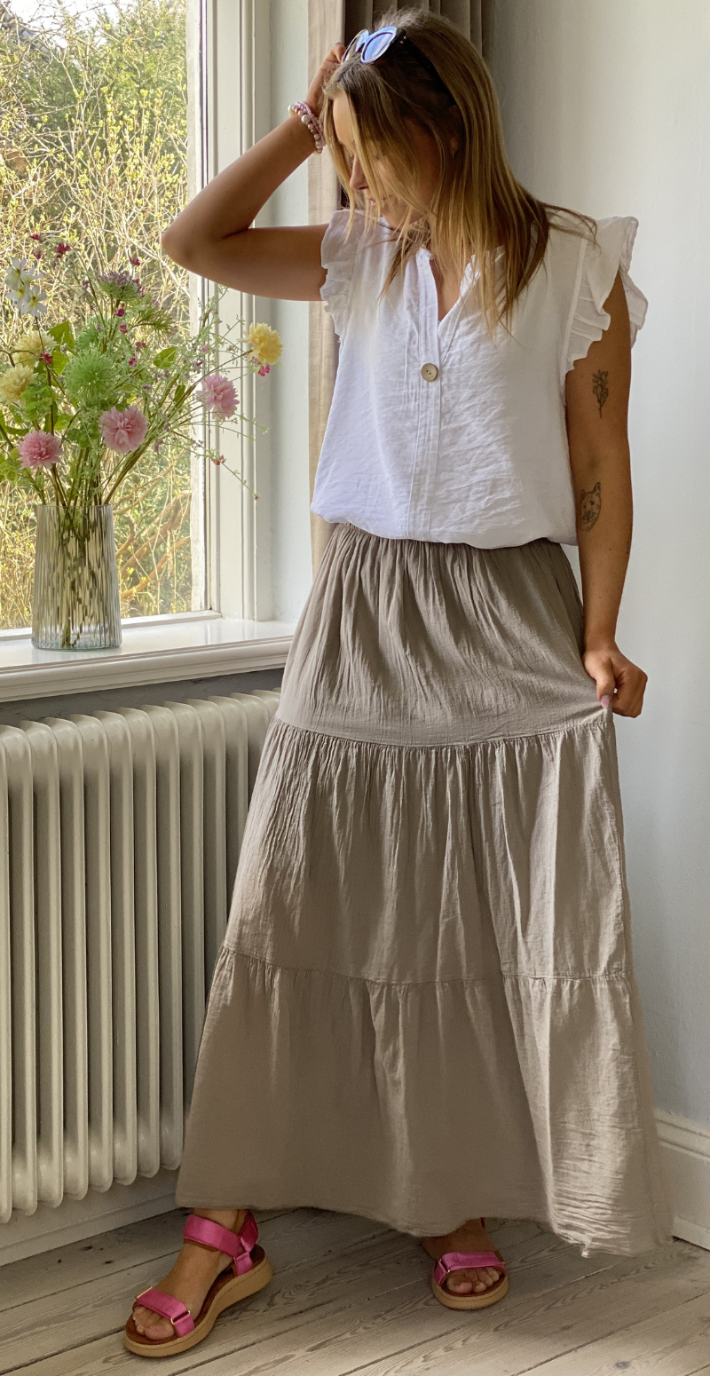 Gigi lang nederdel med peplum mocca LikeLondon