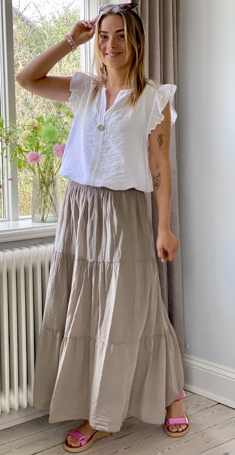 Gigi lang nederdel med peplum mocca LikeLondon