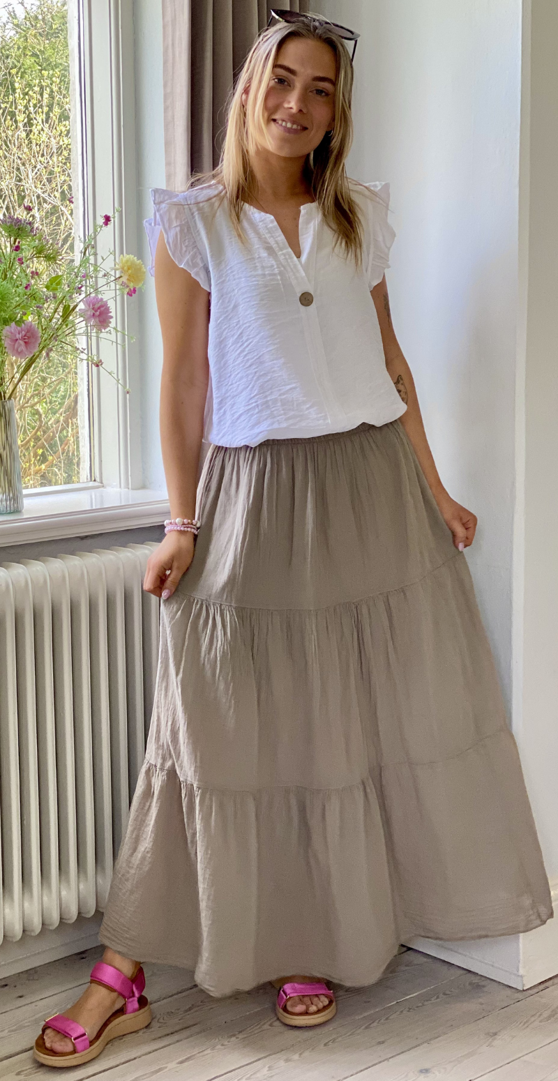 Gigi lang nederdel med peplum mocca LikeLondon