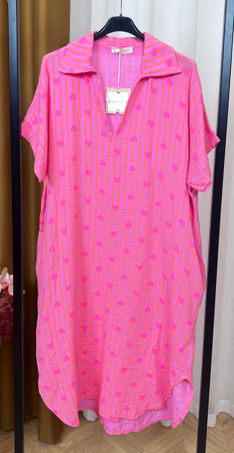 Dagmar kjole i musselin pink/hjerter LikeLondon