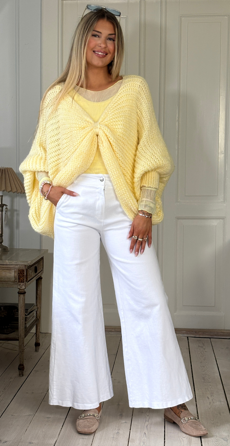 Erika uldstrik med flagermusærmer og rynkedetalje gul LikeLondon