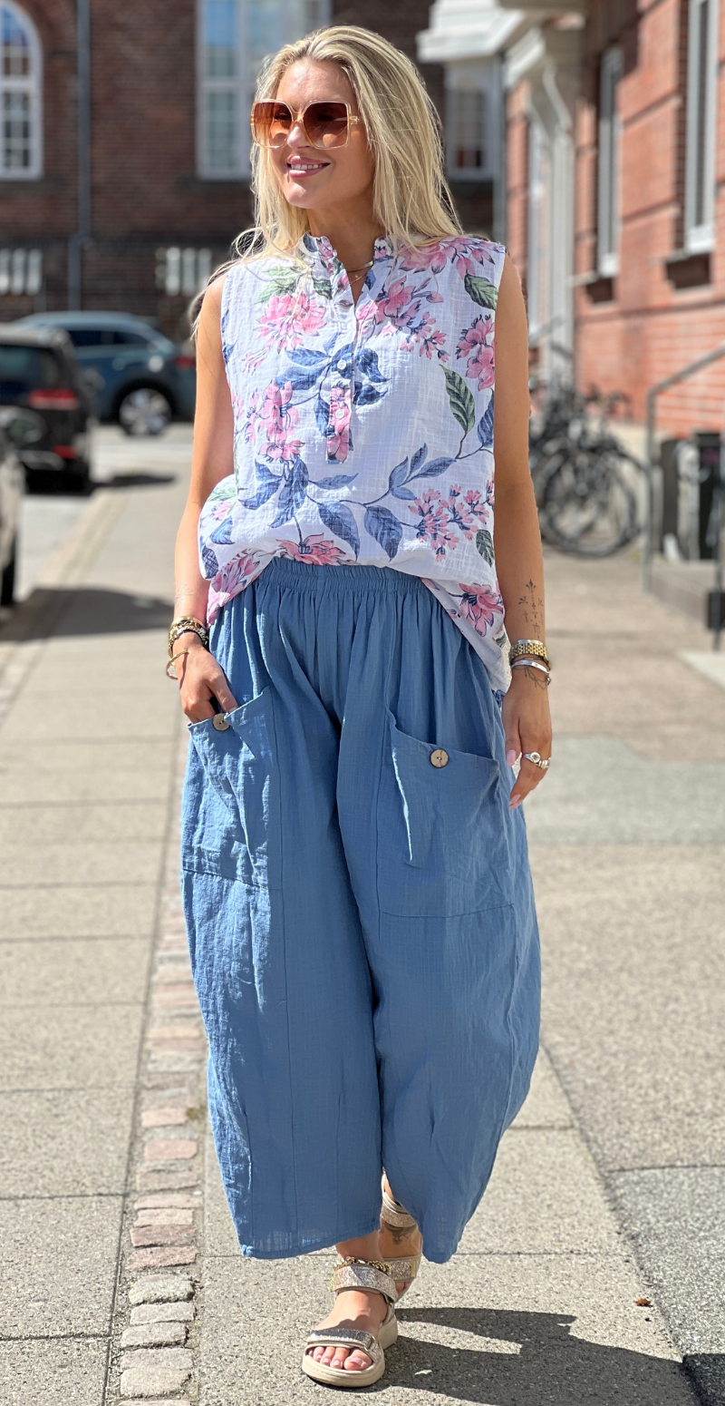 Gwen ensfarvet bukser med lommer denim LikeLondon