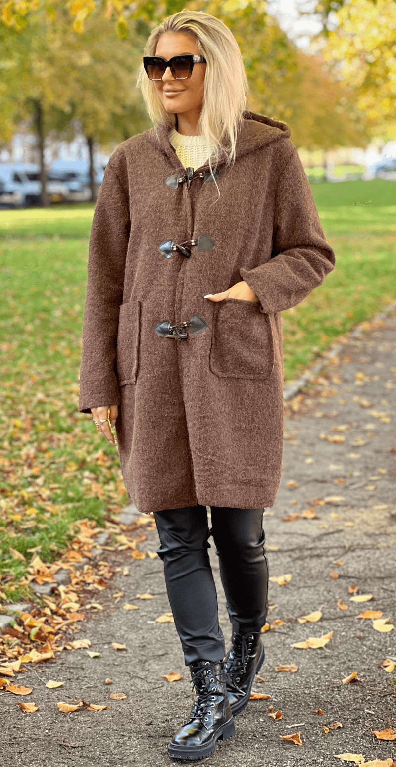 Mabel duffle coat med hætte og lommer brun LikeLondon