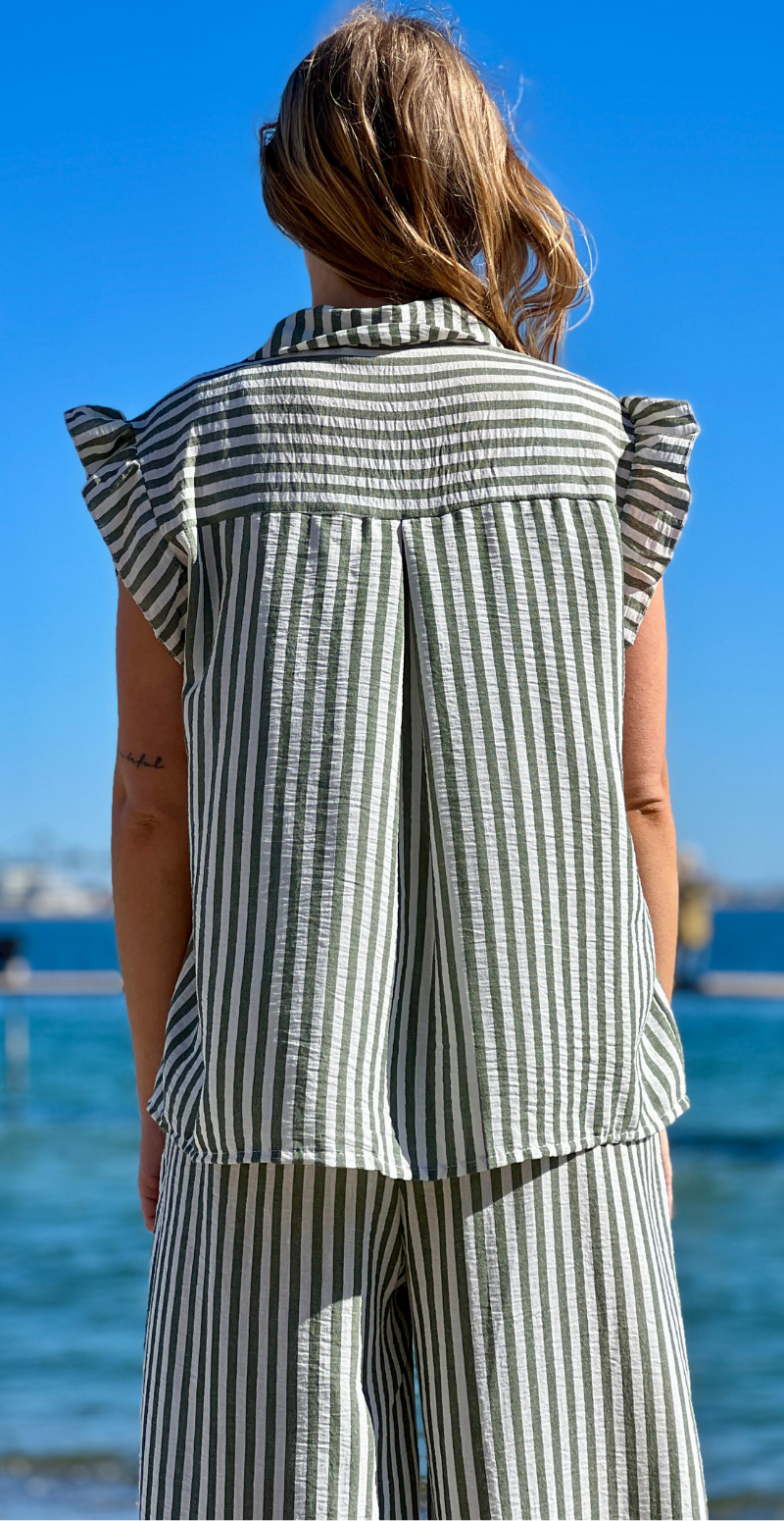 Lilje sæt med stribet bluse og bukser militare LikeLondon