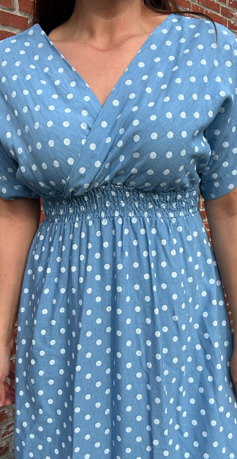 Cornelia kjole med prikker og smock blå LikeLondon by Christina