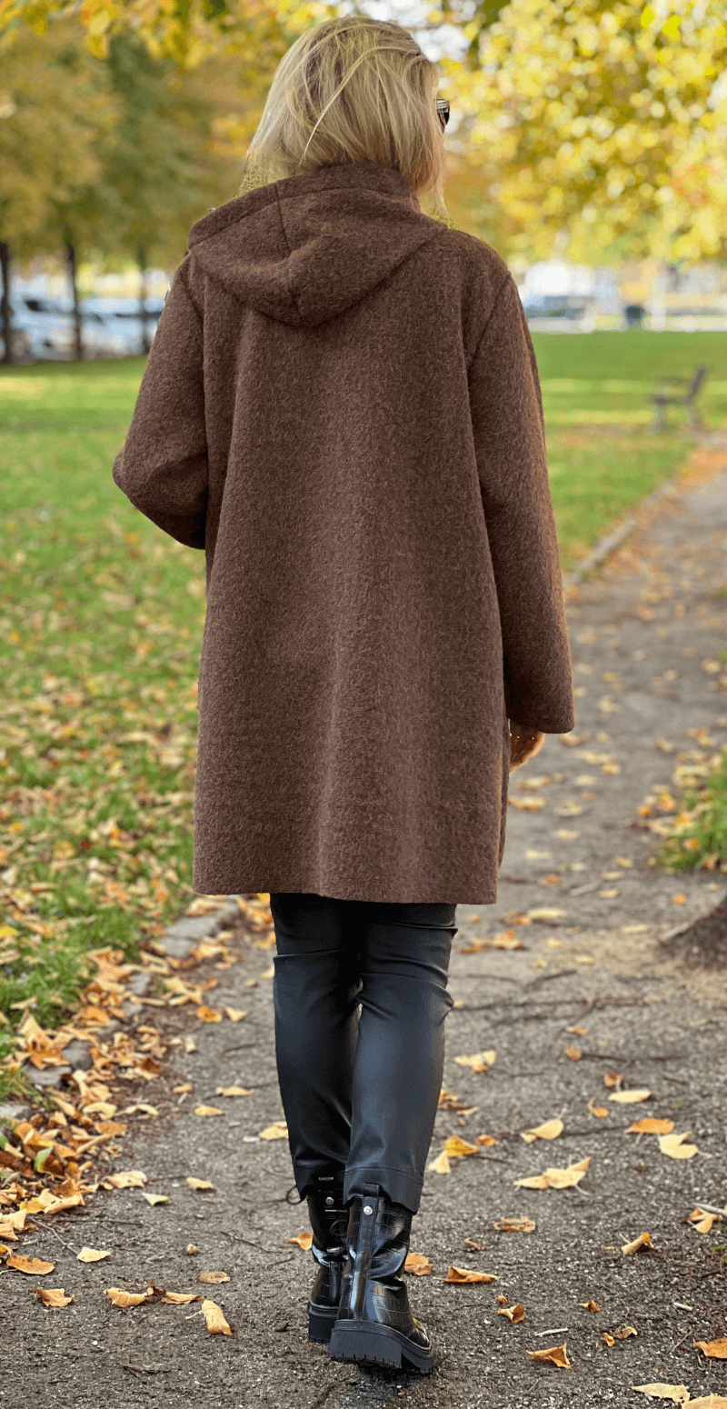 Mabel duffle coat med hætte og lommer brun LikeLondon