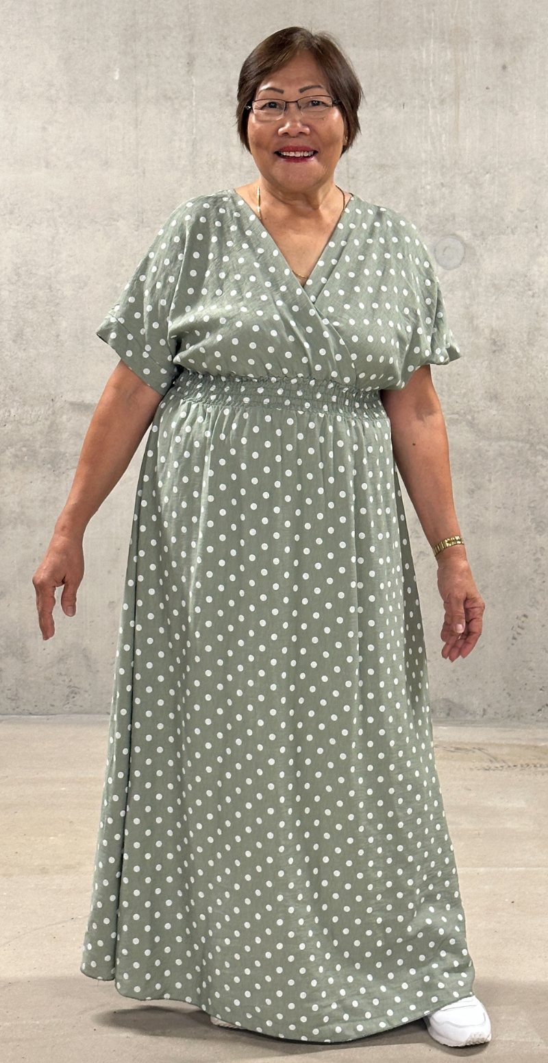 Cornelia kjole med prikker og smock khaki LikeLondon by Christina