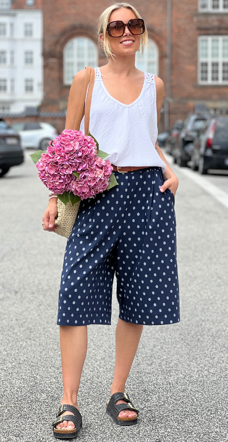 Emma bermuda shorts med prikker og bælte navy LikeLondon