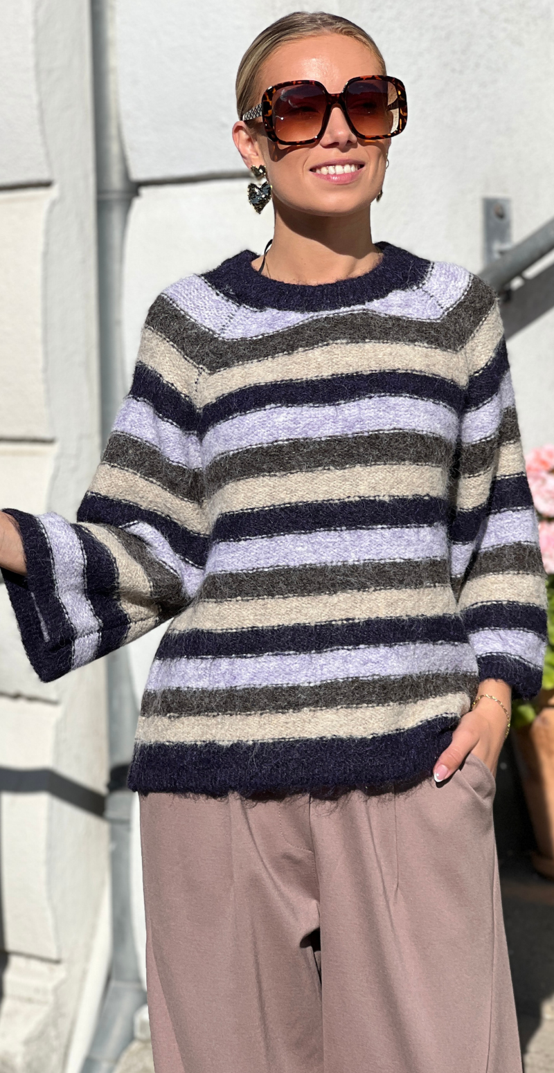 Lulu pullover med striber og 3/4 ærmer nightshade Freequent