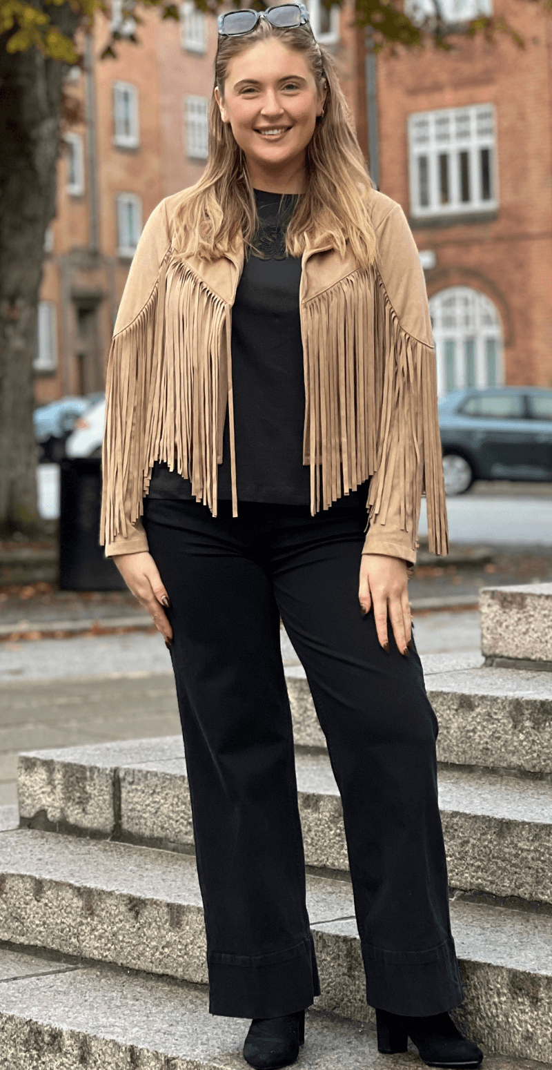 Billie ruskindsjakke med frynser fango LikeLondon