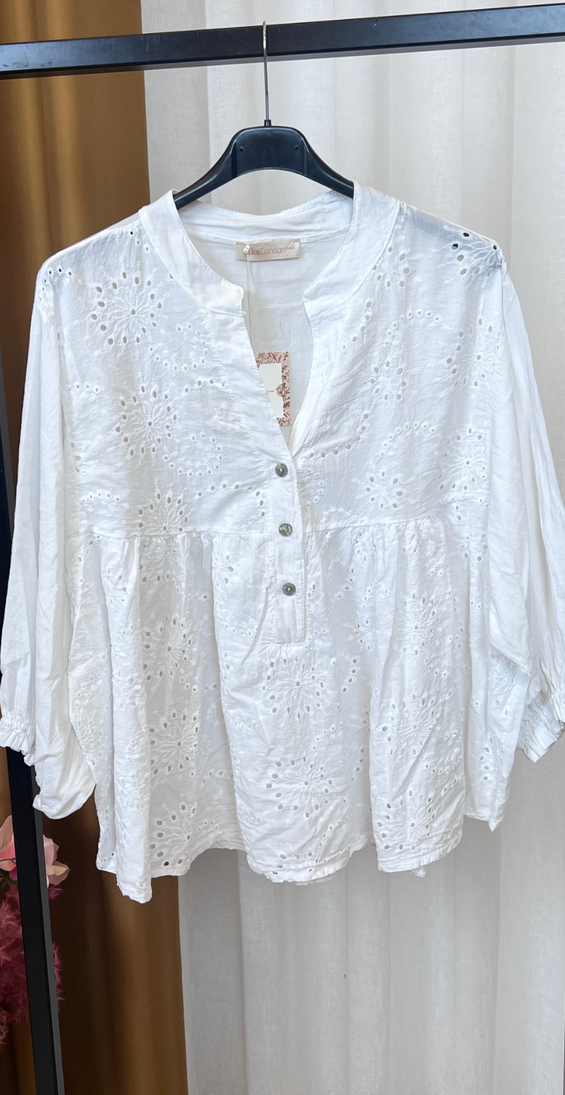 Penelope bluse med broderi anglaise hvid LikeLondon