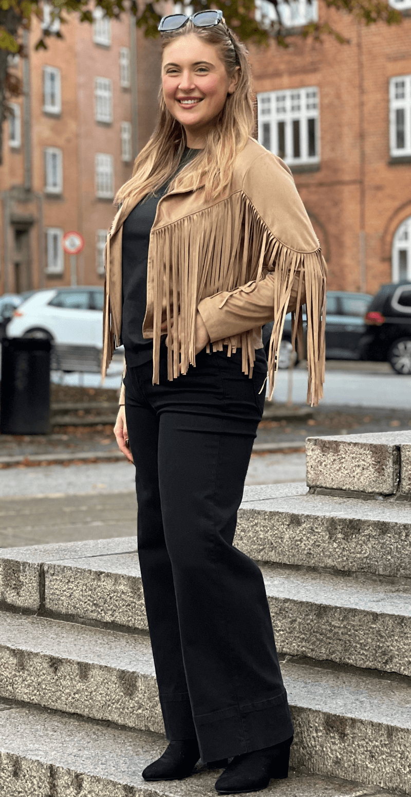 Billie ruskindsjakke med frynser fango LikeLondon