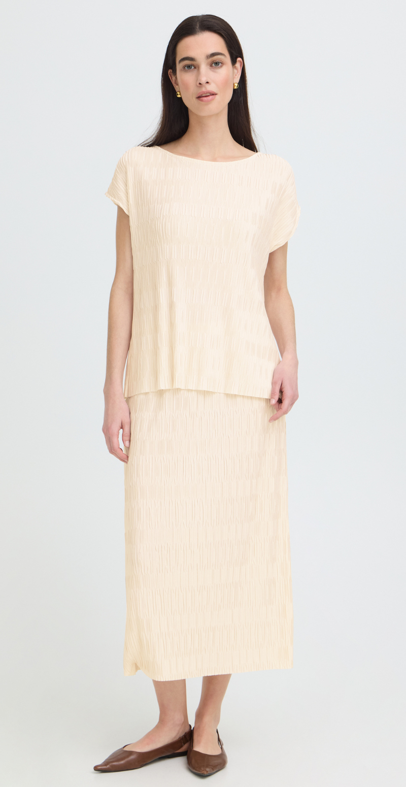 Uvika bluse med mønstret plissé birch B.young