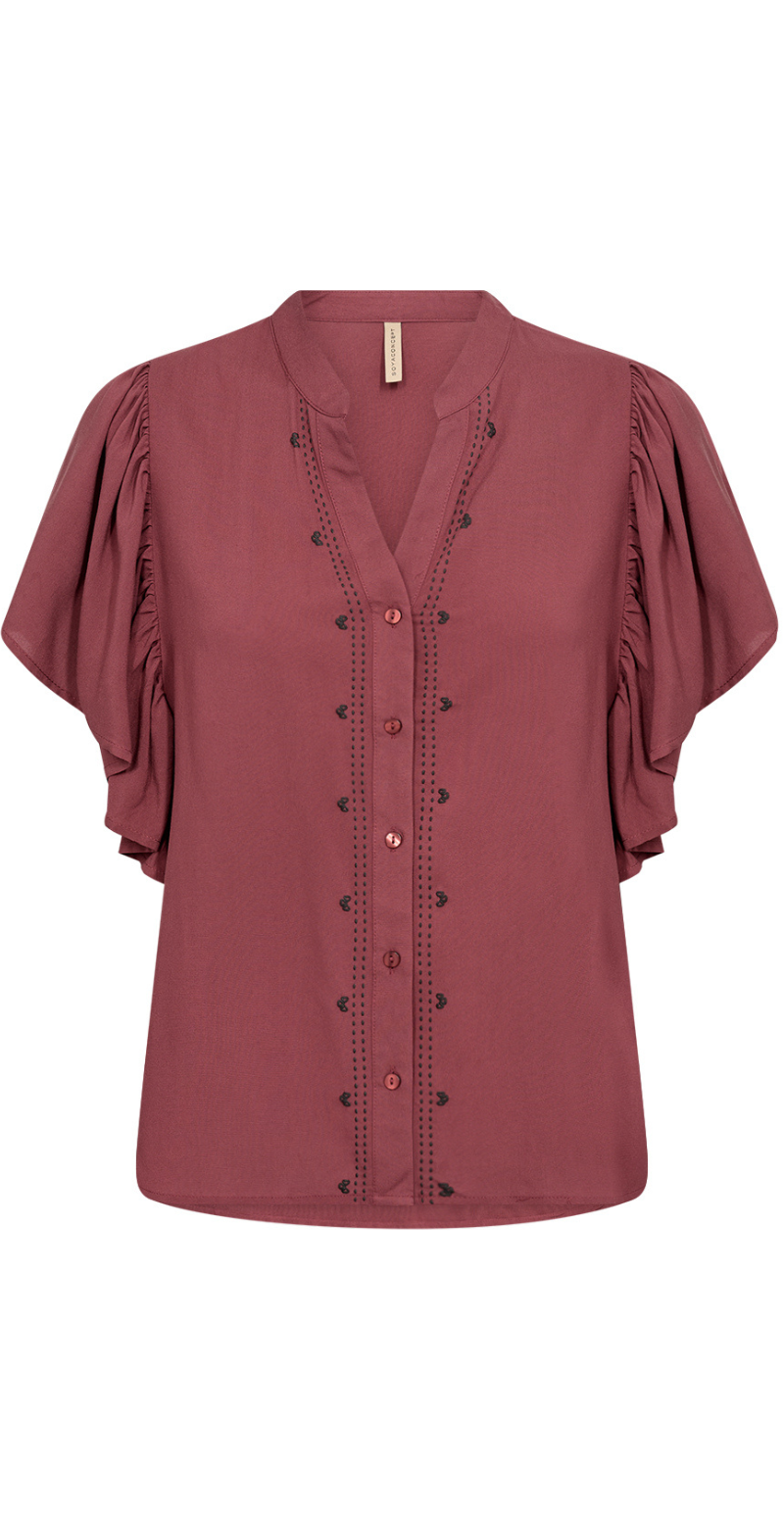 Irma gennemknappet bluse med flæsedetaljer bordeaux LikeLondon
